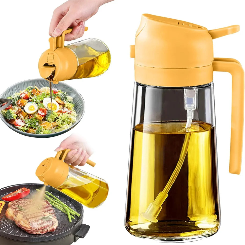 16oz/470ML Glass Oil Dispenser with Automatic Flip Lid — 2-in-1 Kitchen Bottle & Cooking Sprayer