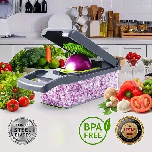 14/16-in-1 Multifunction Vegetable Cutter, Chopper & Dicer – Complete Food Prep System with Storage Container