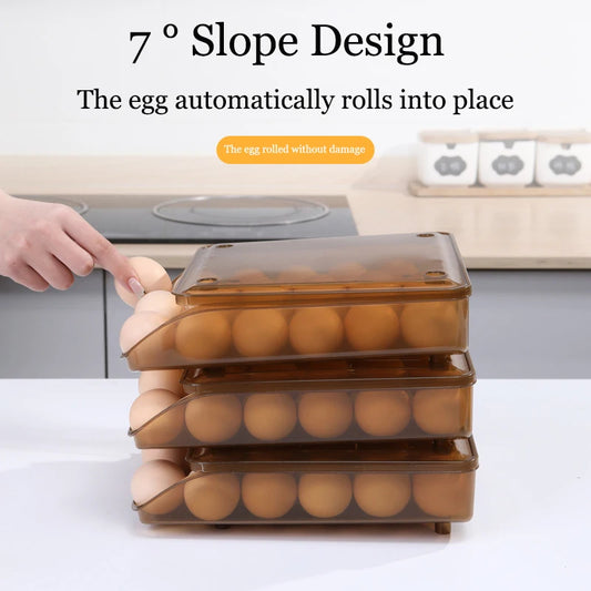 Self-Rolling Egg Storage Box – 1/2/3 Layer Stackable Drawer-Style Egg Organizer for Kitchen & Refrigerator