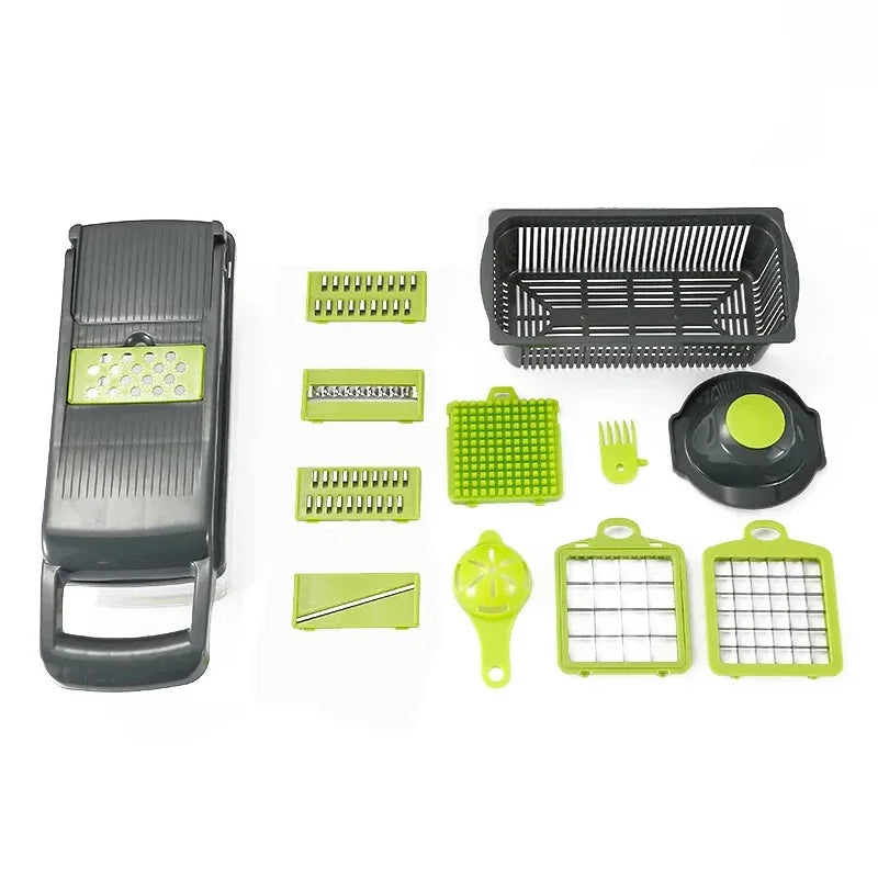 14/16-in-1 Multifunction Vegetable Cutter, Chopper & Dicer – Complete Food Prep System with Storage Container