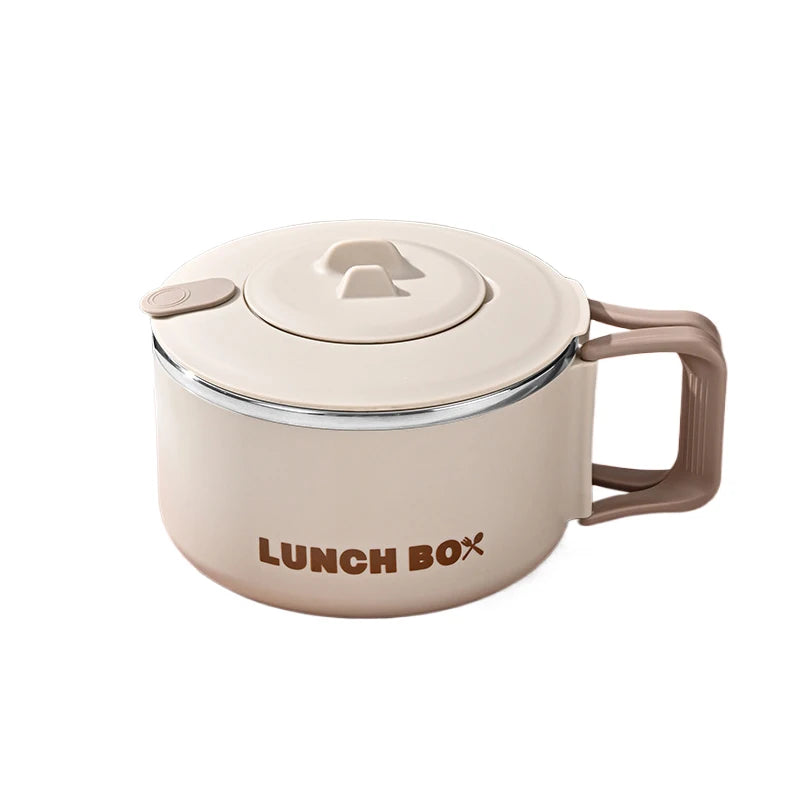 304 Stainless Steel Microwaveable Noodle Bowl – Lightweight Lunch Box with Drainable Lid & Handle