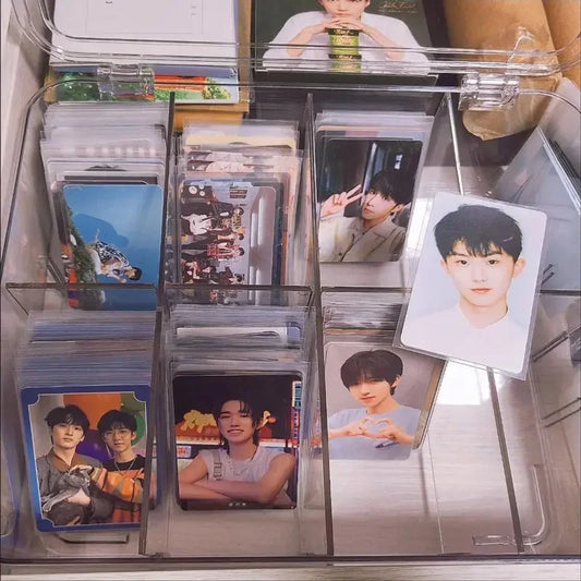 Acrylic Compartment Flip Box – Transparent Photocard Organizer & Display Case for K-Pop Cards, Stationery & Small Items