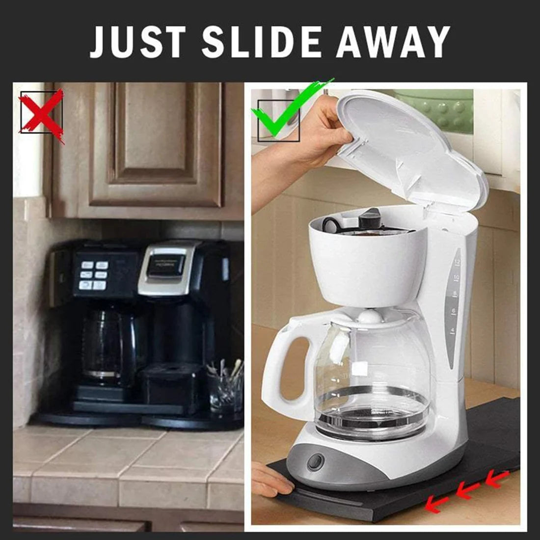 Movable Coffee Maker Sliding Tray – 25 lbs Capacity Appliance Caddy for Countertops & Kitchen Organization