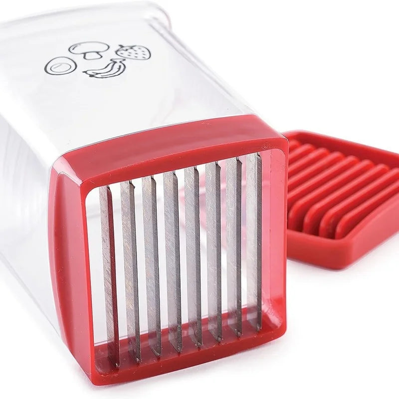 3-in-1 Stainless Steel Fruit Slicer – Push-Down Apple, Strawberry & Banana Cutter with Integrated Corer & Wedger