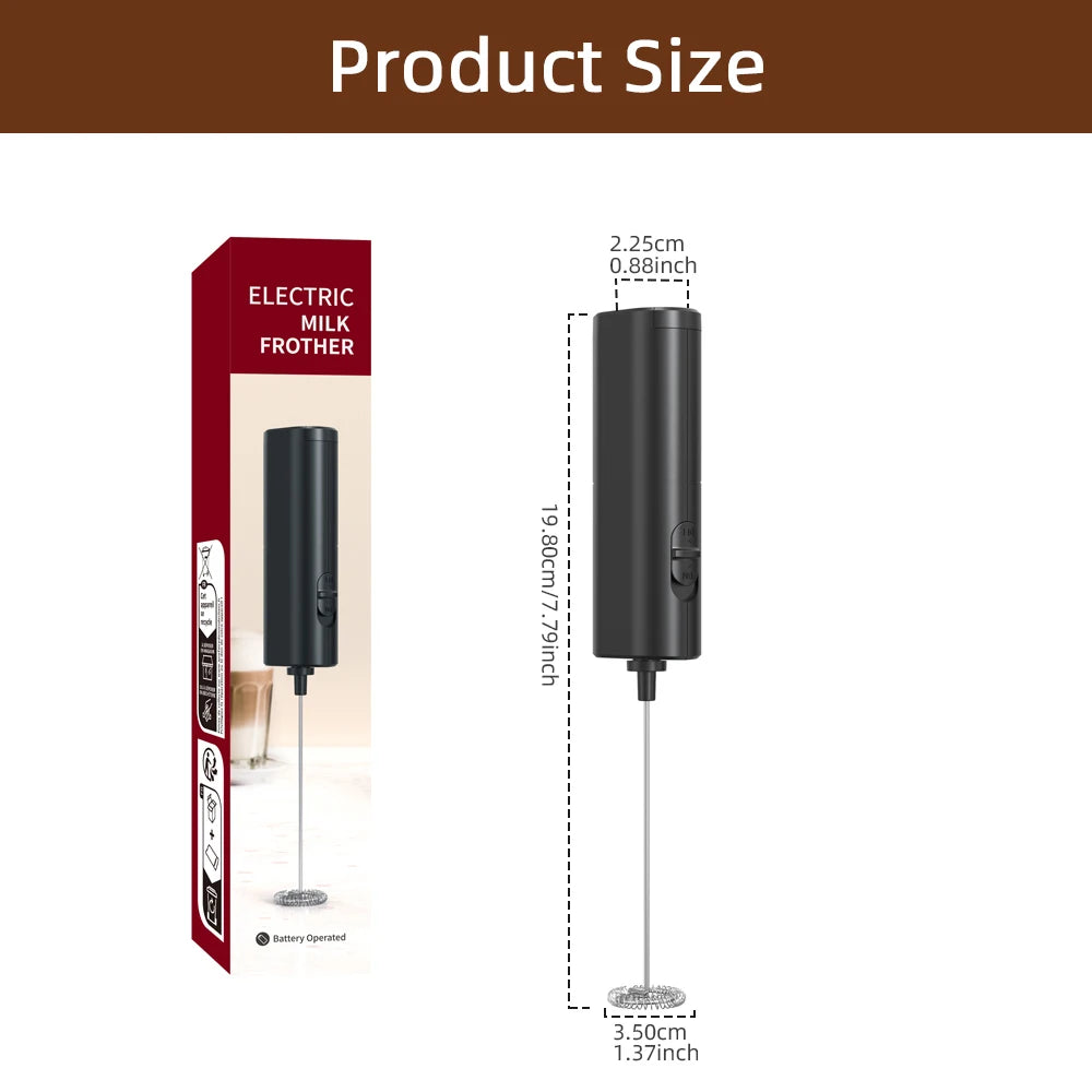 Electric Milk Frother Foam Maker – Portable Battery-Powered Coffee Mixer & Drink Whisk
