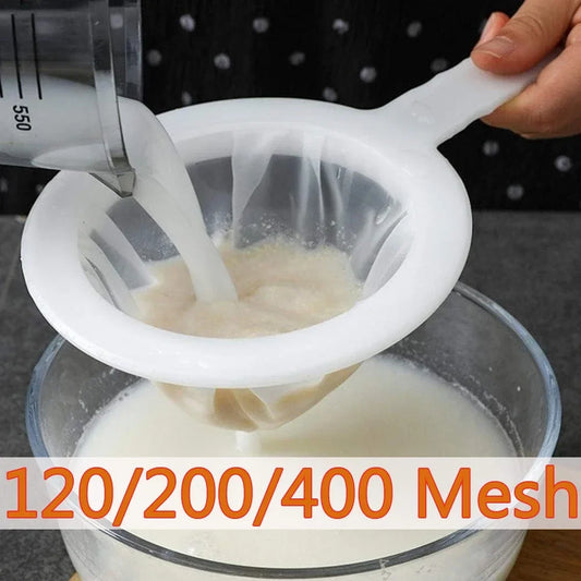 120/200/400 Mesh Ultra-Fine Nylon Kitchen Strainer – Plastic Sieve Filter Spoon for Soy Milk, Coffee, Yogurt & Juice