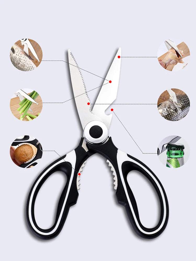 Multi-Functional Stainless Steel Kitchen Scissors – Heavy-Duty Poultry, Fish Bone & Food Prep Shears with Non-Slip Handle + Protective Cover