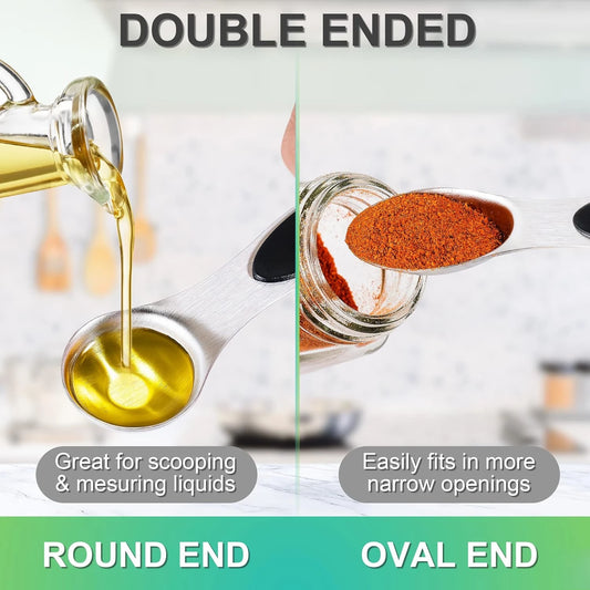 8-Piece Magnetic Stainless Steel Measuring Spoon Set — Dual-Sided, Stackable, Fits in Spice Jars | For Dry & Liquid Ingredients