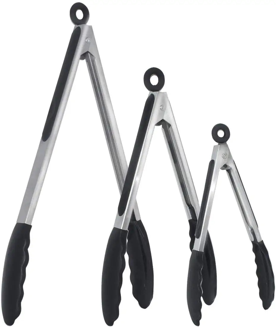 7/9/12 Inch Stainless Steel & Silicone Kitchen Tongs – Heat-Resistant, Non-Slip Locking Food Tongs for Cooking & BBQ