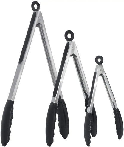 7/9/12 Inch Stainless Steel & Silicone Kitchen Tongs – Heat-Resistant, Non-Slip Locking Food Tongs for Cooking & BBQ