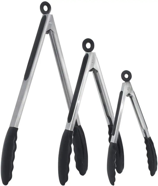 7/9/12 Inch Stainless Steel & Silicone Kitchen Tongs – Heat-Resistant, Non-Slip Locking Food Tongs for Cooking & BBQ