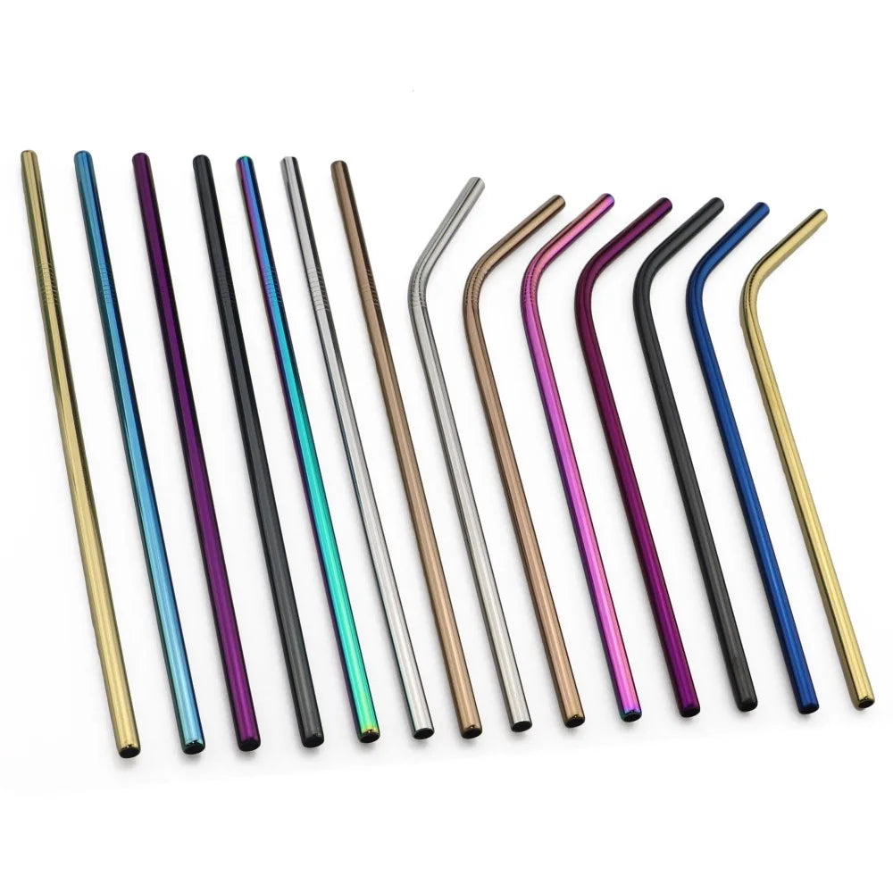 Premium 304 Stainless Steel Reusable Metal Drinking Straws – Straight & Bent Straws with Cleaning Brush | Eco-Friendly Bar & Kitchen Accessory
