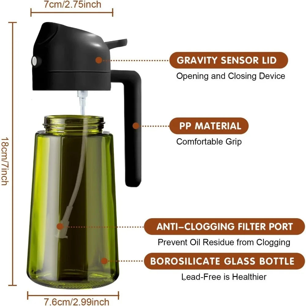 470ML Dark Glass Oil Sprayer – Light-Blocking Olive Oil Dispenser for Cooking, Air Fryer, BBQ & Seasoning