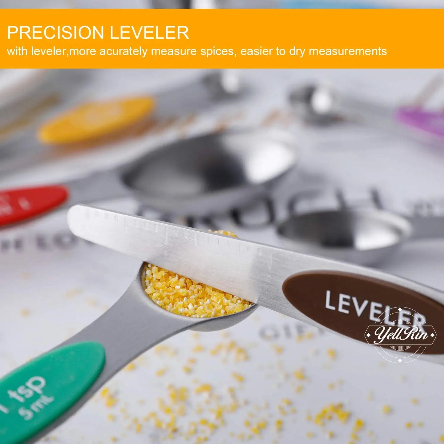 Magnetic Measuring Spoons Set of 8 Stainless Steel Stackable Dual Sided Nesting Teaspoons and Tablespoons for Measuring Dry and Liquid Ingredients