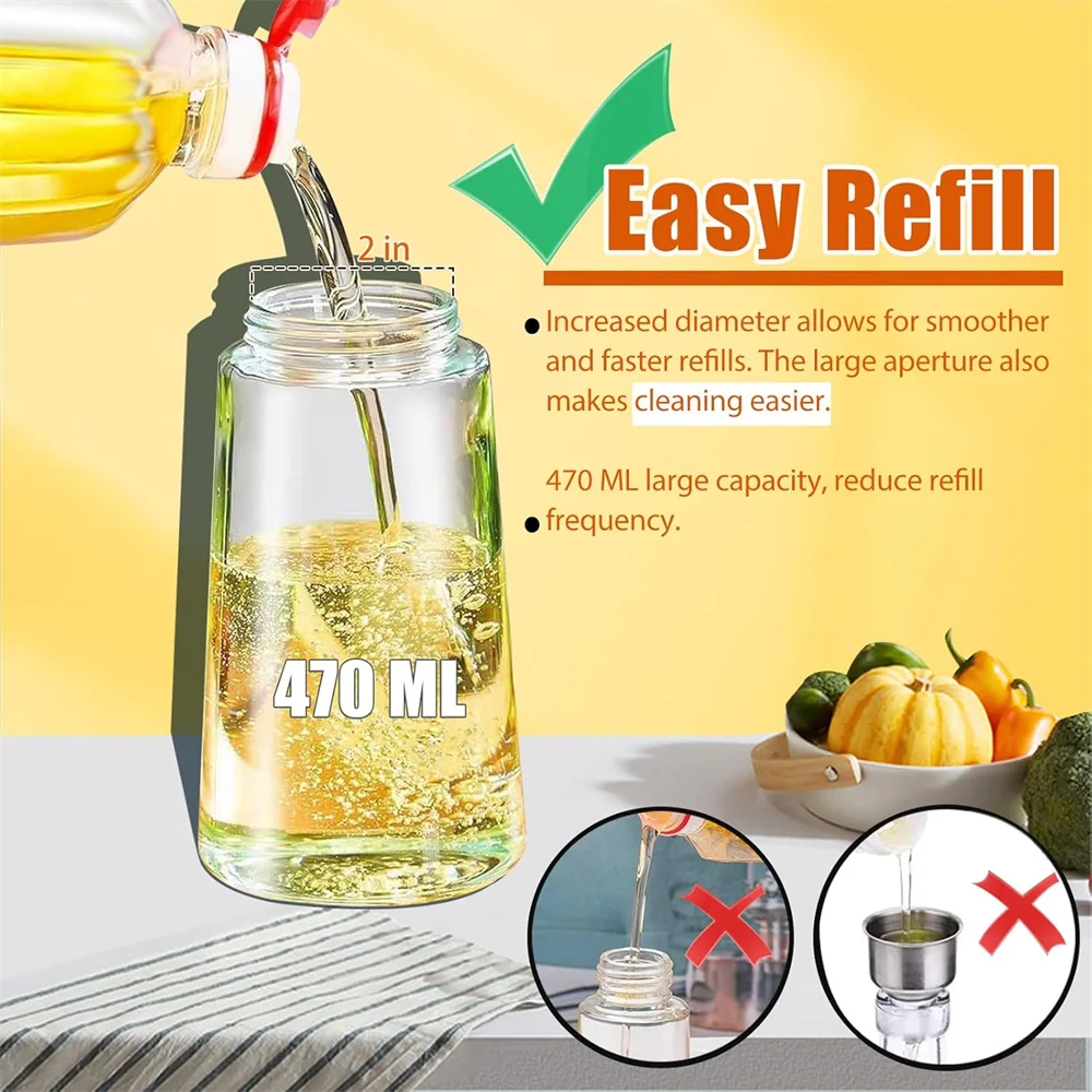 16oz/470ML Glass Oil Dispenser with Automatic Flip Lid — 2-in-1 Kitchen Bottle & Cooking Sprayer