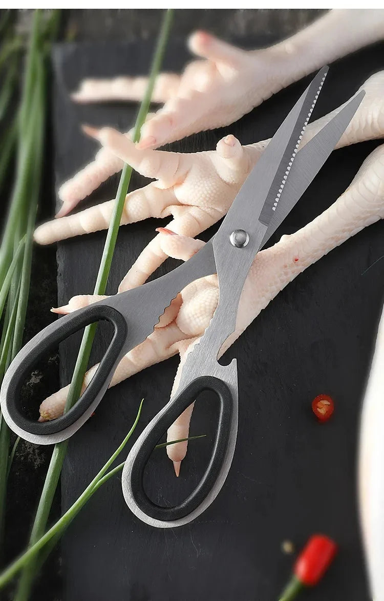 Stainless Steel Multifunction Kitchen Scissors – Heavy-Duty Bone Shears for Chicken, Fish, Vegetables & Household Use