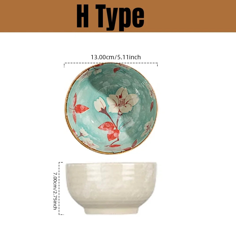 Hand-Painted Japanese Style Ceramic Noodle Bowl with Handle – Oven & Microwave Safe Bone China Tableware