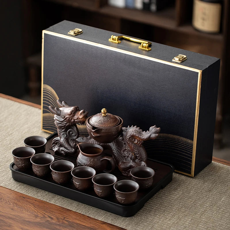 1 set, creative lazy tea set, semi-automatic dragon teapot, magnetic rotating water-conducting tea set, Chinese Kung Fu tea set