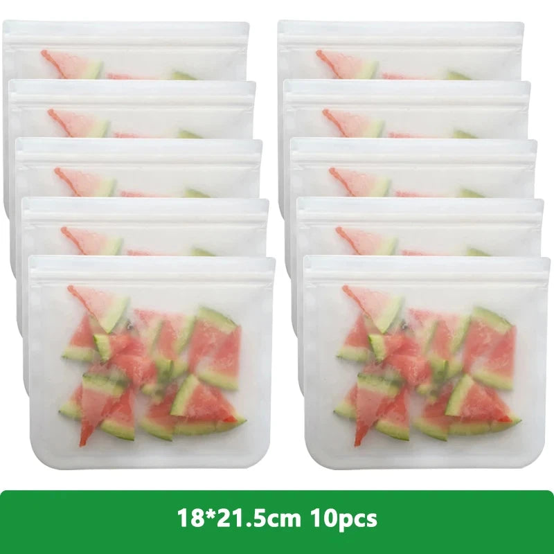 Reusable PEVA Ziplock Storage Bags – BPA-Free, Leak-Proof Freezer & Lunch Bags (1/5/10 Pcs)