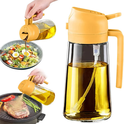 16oz/470ML Glass Oil Dispenser with Automatic Flip Lid — 2-in-1 Kitchen Bottle & Cooking Sprayer