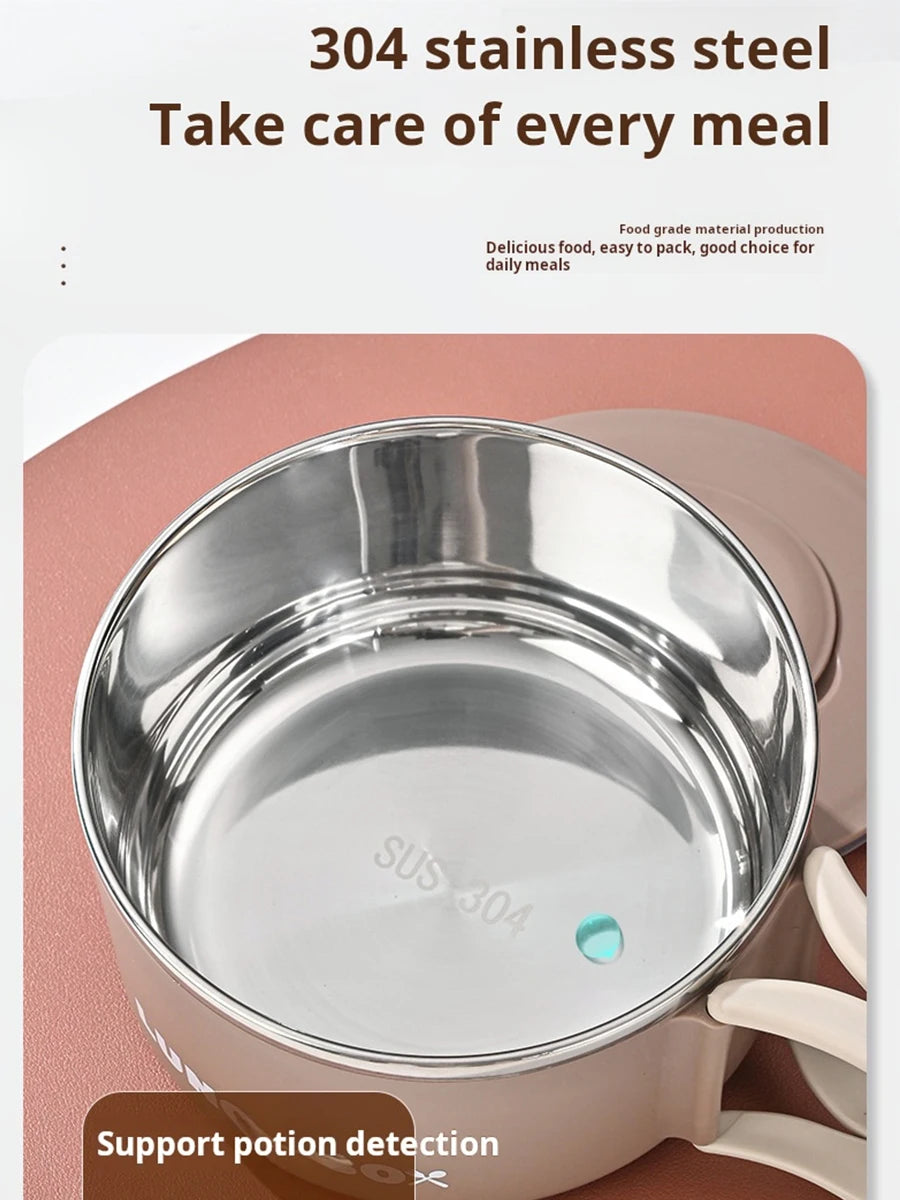 304 Stainless Steel Microwaveable Noodle Bowl – Lightweight Lunch Box with Drainable Lid & Handle