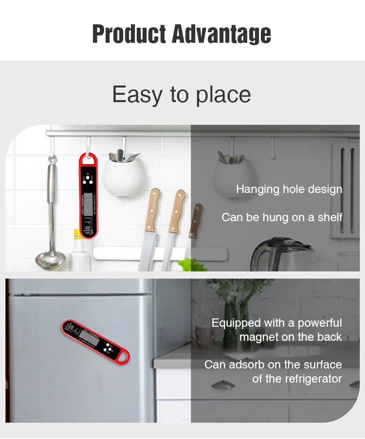 Digital Folding Meat Thermometer – Instant Read Kitchen Probe for BBQ, Oven, Water, Oil & Liquids