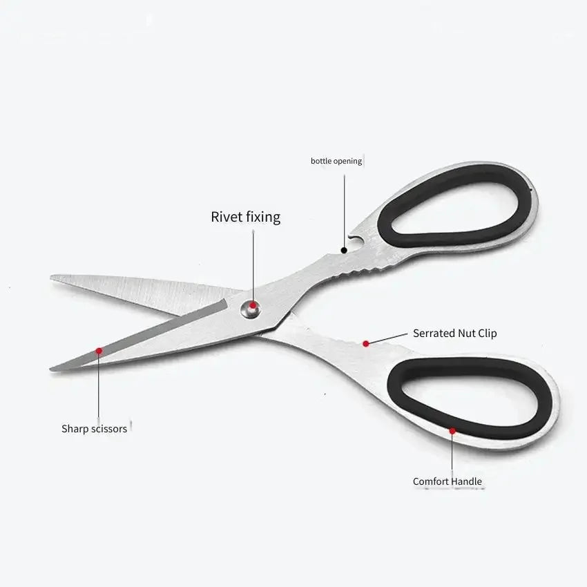 Stainless Steel Multifunction Kitchen Scissors – Heavy-Duty Bone Shears for Chicken, Fish, Vegetables & Household Use
