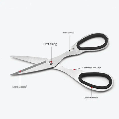 Stainless Steel Multifunction Kitchen Scissors – Heavy-Duty Bone Shears for Chicken, Fish, Vegetables & Household Use