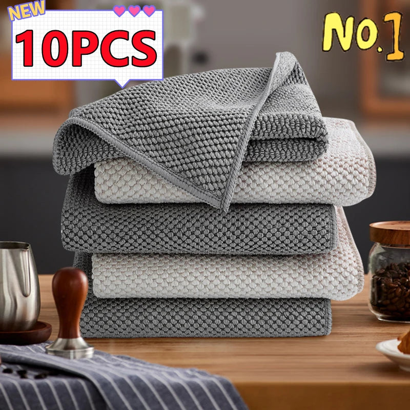 Kitchen Bar Cleaning Cloth Set – Honeycomb Microfiber Towels for Coffee Machines, Bars & Home Cleaning (3/5/10 PCS)