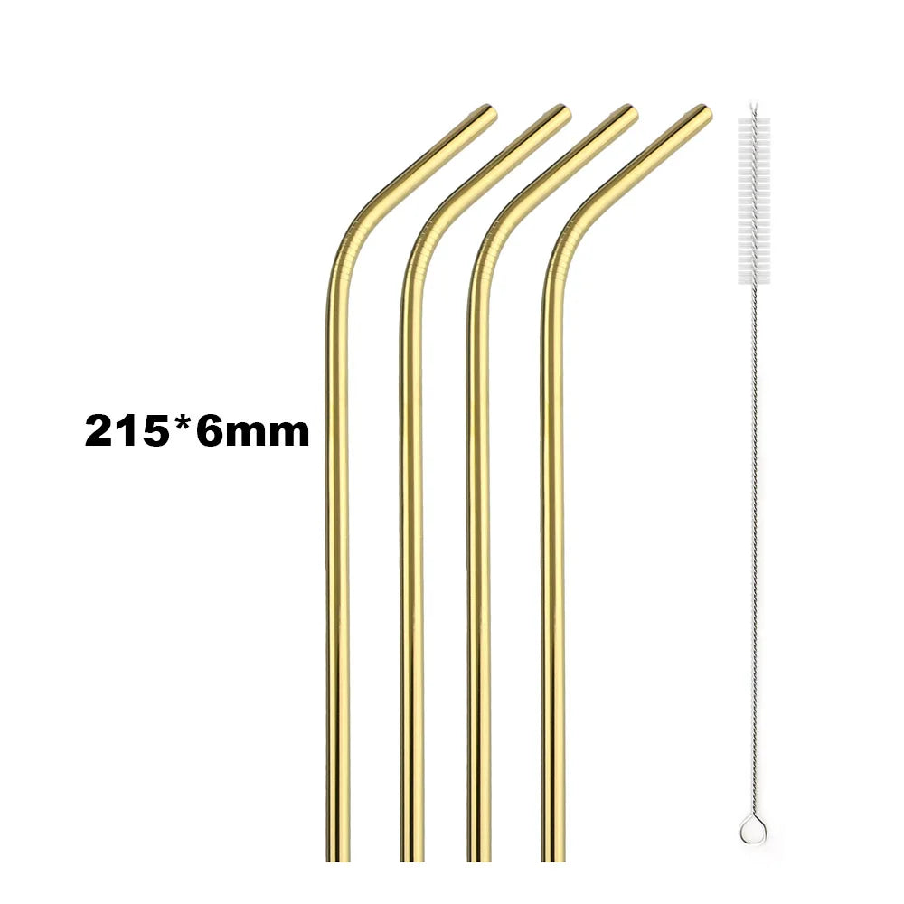 Premium 304 Stainless Steel Reusable Metal Drinking Straws – Straight & Bent Straws with Cleaning Brush | Eco-Friendly Bar & Kitchen Accessory