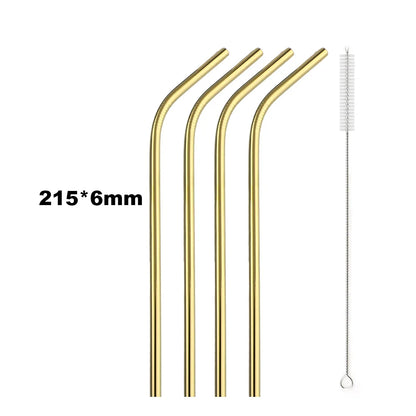 Premium 304 Stainless Steel Reusable Metal Drinking Straws – Straight & Bent Straws with Cleaning Brush | Eco-Friendly Bar & Kitchen Accessory