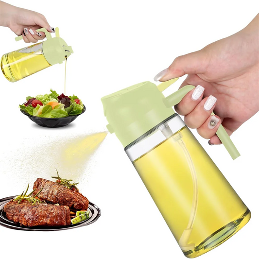 16oz/470ML Glass Oil Dispenser with Automatic Flip Lid — 2-in-1 Kitchen Bottle & Cooking Sprayer