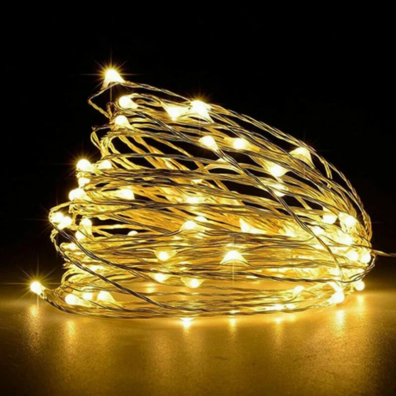 Peach Forest Fairy Light LED Copper Wire String – Battery Powered 1–10M Decorative Light for Bedroom, Garden, Party & Wedding