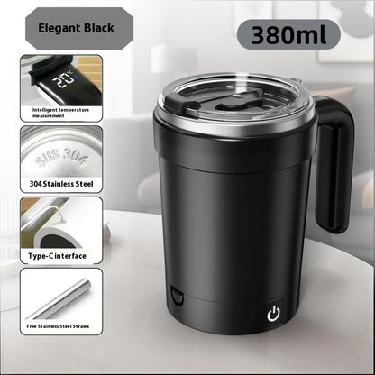 Smart Automatic Magnetic Stirring Cup – Temperature Display, USB Rechargeable, 380ml Portable Self-Mixing Mug