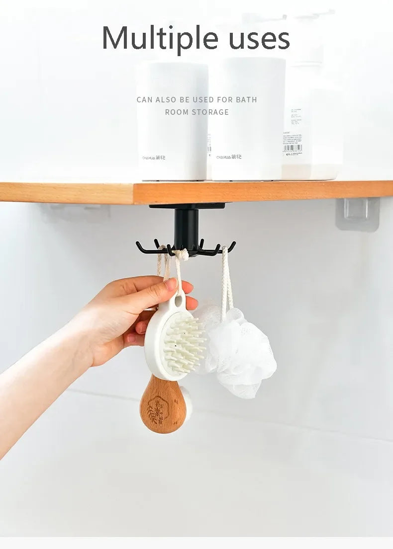 2PCS Kitchen Hook Organizer – Wall-Mounted Hanger & Dish Lid Rack for Cups, Utensils & Bathroom Storage (6 Hooks, PP/ABS)