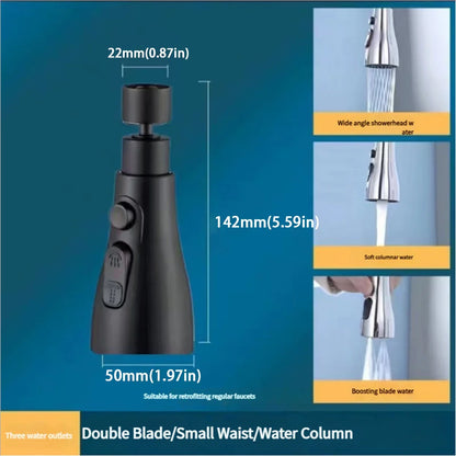 3-in-1 360° Rotating Kitchen Faucet Extender – Universal Pull-Out Tap Sprayer with Multi-Mode Booster Flow