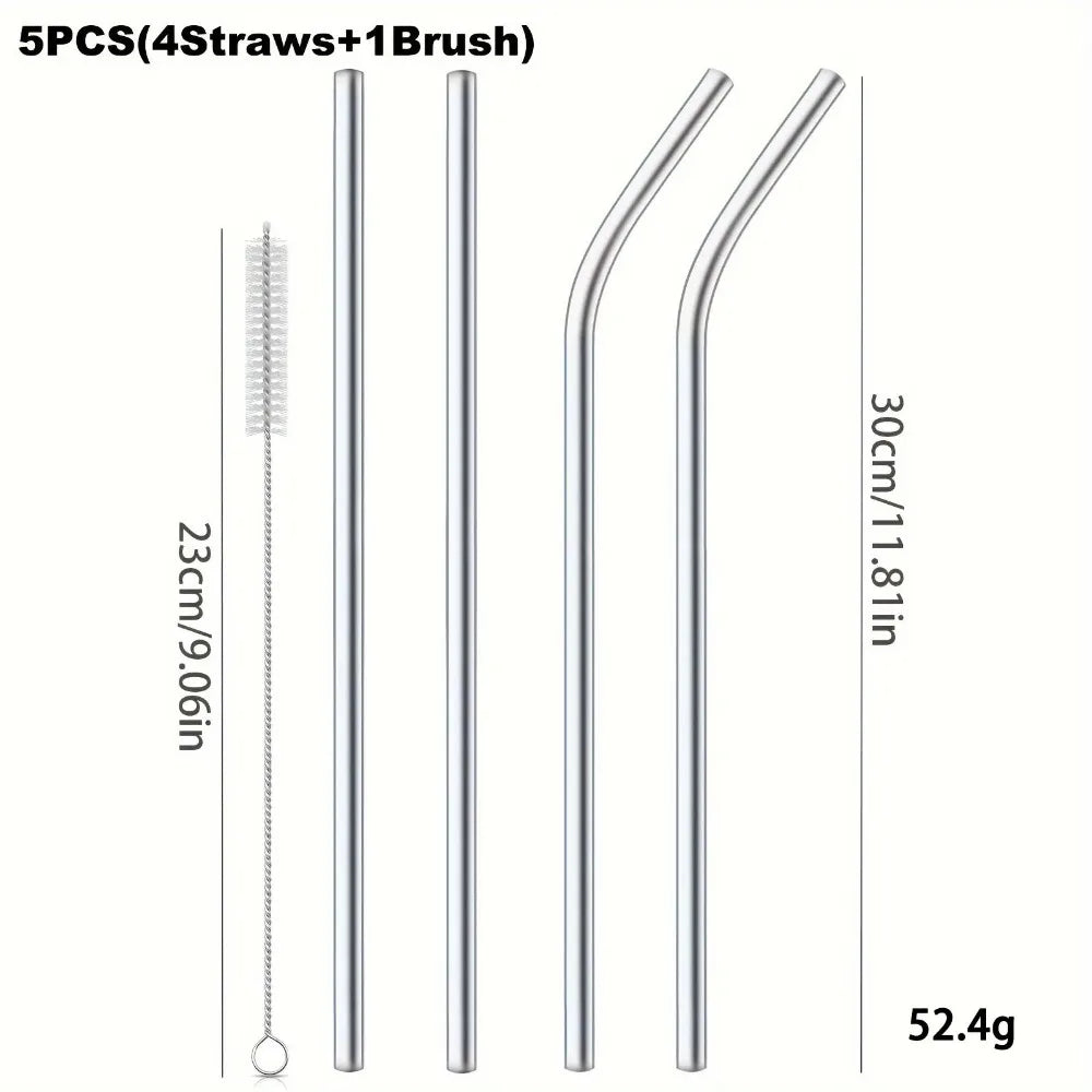 30cm Reusable Stainless Steel Drinking Straw – Extra Long Silver Straw for Smoothies, Cocktails & Tall Glasses