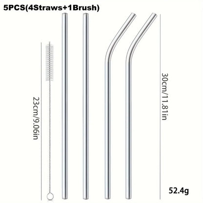 30cm Reusable Stainless Steel Drinking Straw – Extra Long Silver Straw for Smoothies, Cocktails & Tall Glasses