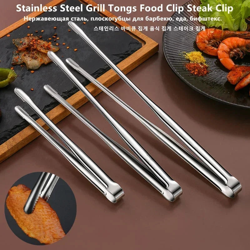 Stainless Steel Grill Tongs – Non-Slip Food Clip for BBQ, Cooking & Serving
