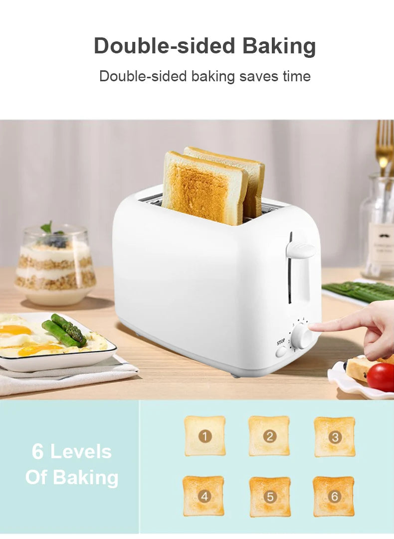2025 Portable Mini Breakfast Toaster Automatic Removable Bread Crumb Tray Toaster 6 Modes 2 Slice Bread Maker Toaster Ding~