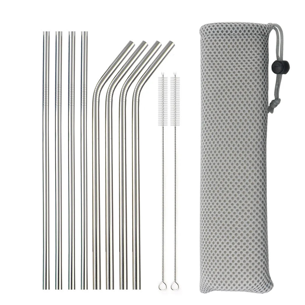 Premium 304 Stainless Steel Reusable Metal Drinking Straws – Straight & Bent Straws with Cleaning Brush | Eco-Friendly Bar & Kitchen Accessory