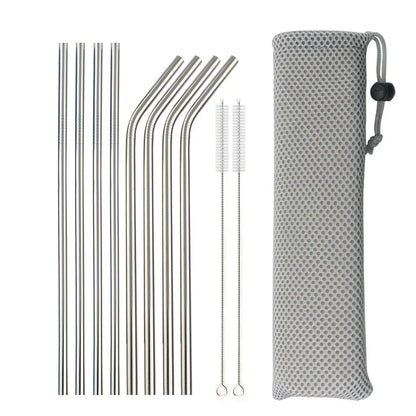 Premium 304 Stainless Steel Reusable Metal Drinking Straws – Straight & Bent Straws with Cleaning Brush | Eco-Friendly Bar & Kitchen Accessory