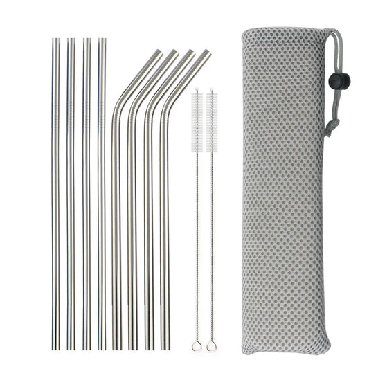 Premium 304 Stainless Steel Reusable Metal Drinking Straws – Straight & Bent Straws with Cleaning Brush | Eco-Friendly Bar & Kitchen Accessory