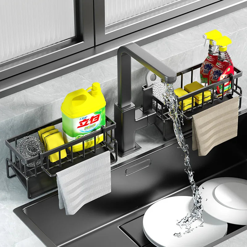 Stainless Steel Sink Drain Rack – Sponge Holder, Soap Tray & Faucet Organizer Shelf for Kitchen Storage