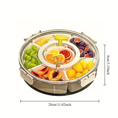 Rotatable Divided Snack & Fruit Tray with Lid – Modern Handheld Food Storage Display Box for Home & Living Room