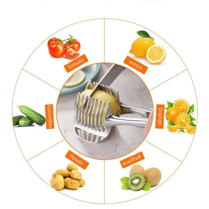 Stainless Steel Handheld Fruit Slicer Clip – Lemon, Orange, Tomato & Onion Cutter