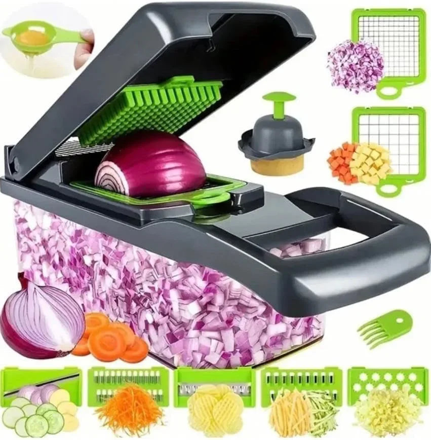 14/16-in-1 Multifunction Vegetable Cutter, Chopper &amp; Dicer – Complete Food Prep System with Storage Container