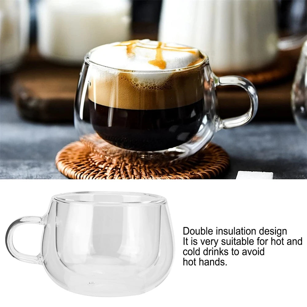 Double Wall Glass Coffee Cup With Handle – 150–350ml Heat-Resistant Borosilicate Mug for Hot & Cold Drinks