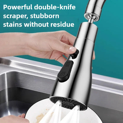 360° Rotatable Chrome Kitchen Faucet Spout – Splash-Proof, High-Pressure 3-Mode Nozzle Replacement (Easy Install)