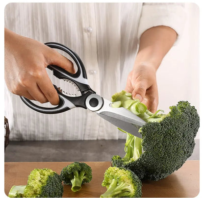 Stainless Steel Multifunctional Kitchen Scissors – Heavy-Duty Chicken Bone Shears with Bottle Opener, Nutcracker & Protective Cover